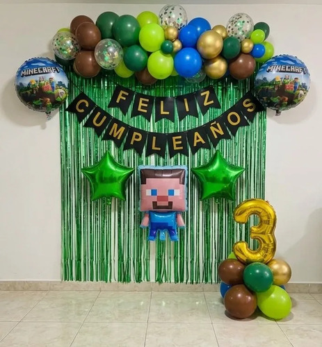 Kit Decoracion Minecraft  Bloques Cumpleaños Globos Fiesta miniatura 12