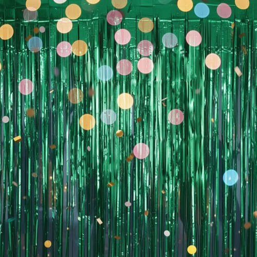 Cortina De Flecos Metalizada Lisa Fiesta Decoracion 1x2m Verde