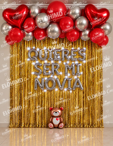 Kit Decoracion Romantica Globos Quieres Ser Mi Novia Amor Letrero Plateado — imagen 1