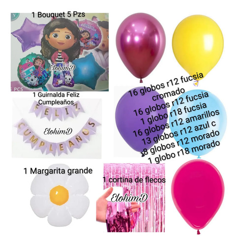 Kit Decoracion Cumpleaños Casa De Gabby Globos Fiesta Niña miniatura 2
