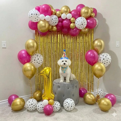 Kit Decoracion Huellitas De Amor Cumpleaños Perruno Fiesta Rosa — imagen 1