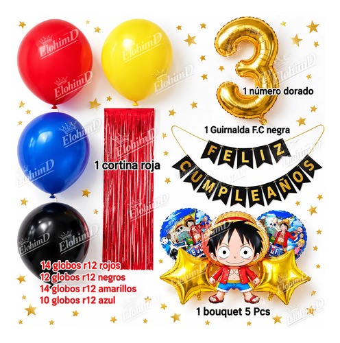 Kit Decoracion Fiesta Cumpleaños Globos One Piece Luffy miniatura 2