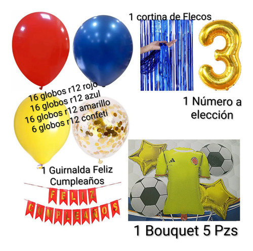 Kit Decoracion Fútbol Selección Colombia Globos Cumpleaños miniatura 11
