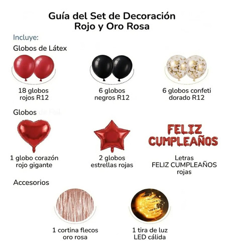 Kit Decoración Cumpleaños Rojo Y Negro Luz Led Cortina miniatura 3