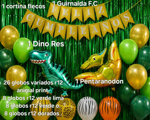 Kit Decoración Dinosaurios Globos Cumpleaños  - Set  54 Pzs miniatura 2
