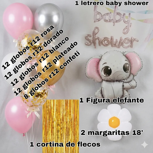 Kit Decoracion Baby Shower Globos Fiesta 60 Pzs Plateado miniatura 2