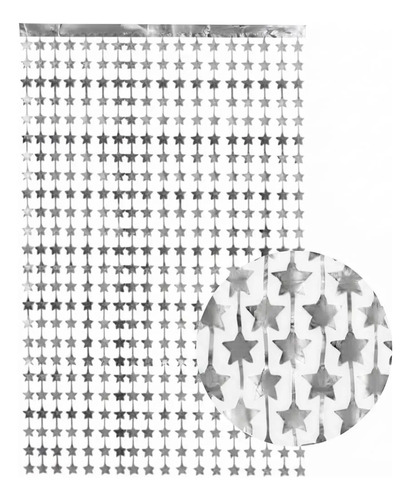 Cortina Metalizada Estrellas Cumpleaños Fiesta Decoracion Plateado — imagen 1