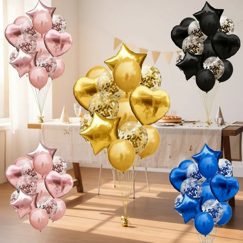 Decoracion Globos Sencilla Estrellas Y Corazón Confeti 14u Dorado miniatura 7