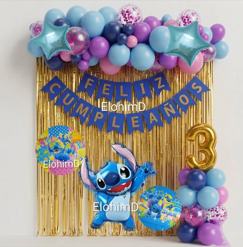 Kit Decoracion Stitch Ohana Cumpleaños Globos Fiesta 56 Pzs — imagen 1