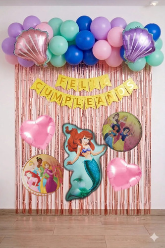 Kit Decoracion La Sirenita Ariel Cumpleaños Globos Fiesta — imagen 1