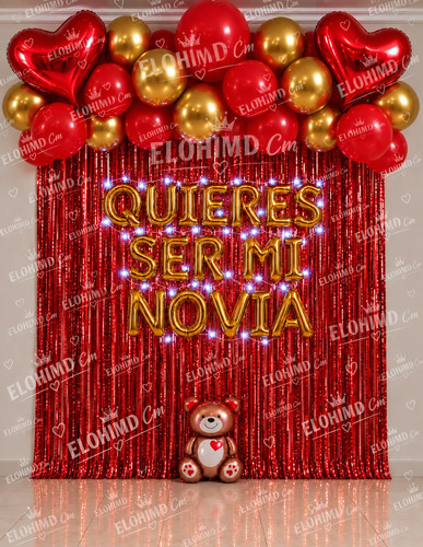 Kit Decoracion Romantica Globos Quieres Ser Mi Novia Amor Letrero Dorado