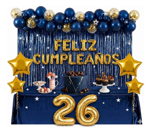 Kit Decoracion Feliz Cumpleaños Globos Fiesta Mantel Estrell Azul miniatura 10