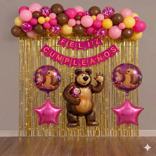 Kit Decoración Masha Y El Oso Cumpleaños Globos Fiesta — imagen 1