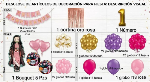 Kit Decoracion Nezuko Cumpleaños Globos Fiesta Demon Slayer — vista alternativa