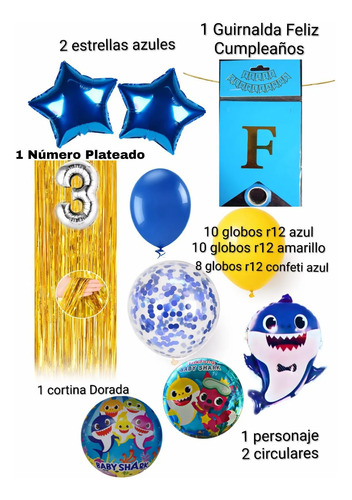 Kit Decoracion Baby Shark Tiburon Globos Fiesta Cumpleaños miniatura 2