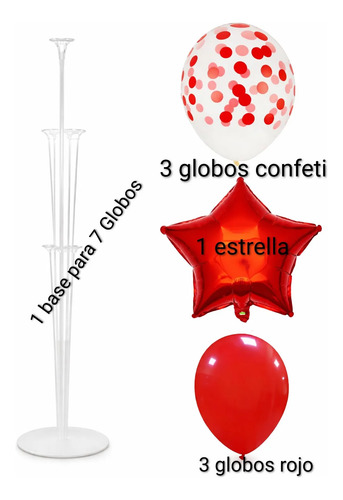 Base Globos Soporte Acrilico 7 Puesto Con Set De 7 Globos Rojo — vista alternativa