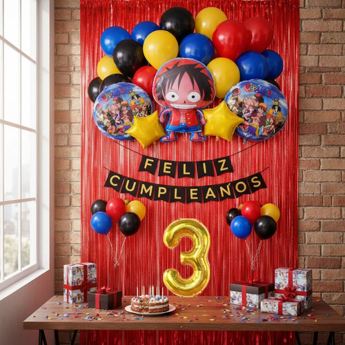 Kit Decoracion Fiesta Cumpleaños Globos One Piece Luffy — imagen 1