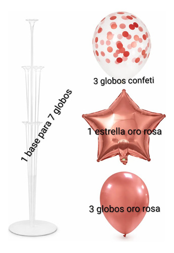 Base Globos Soporte Acrilico 7 Puesto Con Set De 7 Globos 0r0 Rosa — vista alternativa