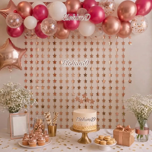 Cortina Metalizada Estrellas Cumpleaños Fiesta Decoracion Rosa miniatura 2