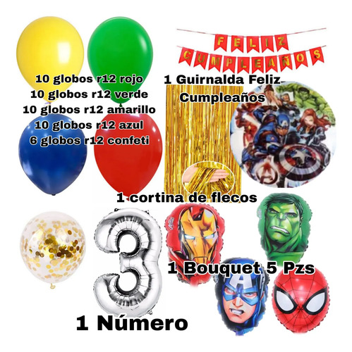 Kit Decoracion Super Heroes Avengers Cumpleaños Fiesta Globo miniatura 3