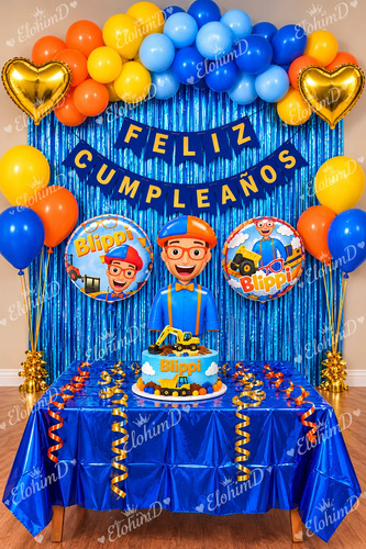 Kit Decoracion Blippi Cumpleaños Globos Fiesta + Mantel