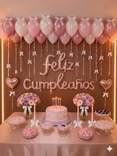 Kit Decoracion Feliz Cumpleaños Mujer Rosa Globos Fiesta Rosa