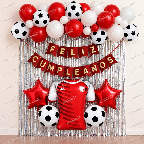Kit Decoración Futbol Santa Fe Cumpleaños Fiesta 46 Pzs