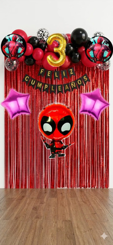Kit Decoracion Cumpleaños Globos Deadpool Fiesta 46 Pzs