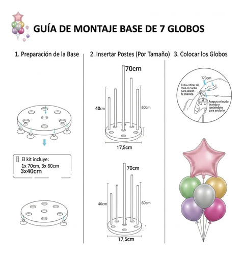 Soporte Globos Base 72cm Altura Centro De Mesa Premium Transparente Pvc miniatura 4