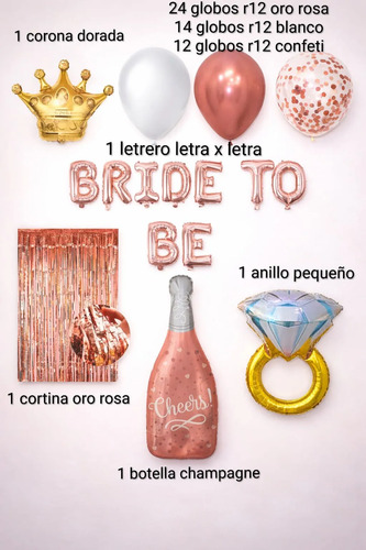 Kit Decoración Globos Despedida Soltera Bride To Be miniatura 2