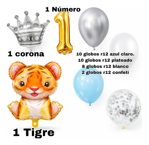 Kit Decoración Globos Animalitos Tiernos - Cumple (mes-años) Tigre — vista alternativa