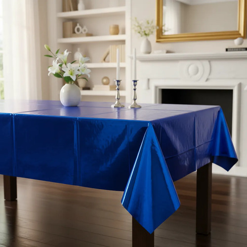 Mantel Fiesta Metalizado Rectangular 1.37m X 1.83m Estrellas Azul Liso — vista alternativa