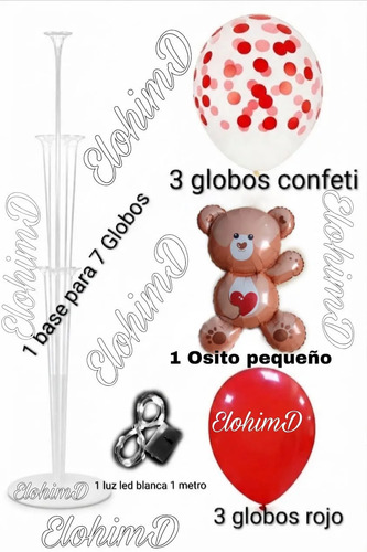 Decoración Globos Amor Y Amistad San Valentín Osito Base Luz Rojo Osito Corazon — vista alternativa