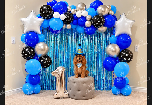 Kit Decoracion Huellitas De Amor Cumpleaños Perruno Fiesta Azul — imagen 1