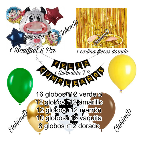 Kit Decoración Cumpleaños La Vaca Lola Globos Fiesta 65 Pzs miniatura 2