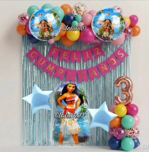 Kit Decoracion Moana Cumpleaños Globos Fiesta Infantil — imagen 1