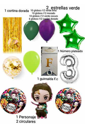 Kit Decoración Demon Slayer Tanjiro Globos Con Número 44 Pcs miniatura 2