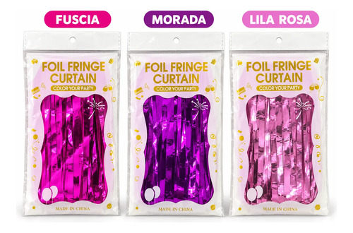 Cortina De Flecos Metalizada Lisa Fiesta Decoracion 1x2m Lila miniatura 3