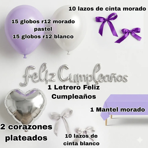 Kit Decoracion Feliz Cumpleaños Mujer Rosa Globos Fiesta Morado — vista alternativa