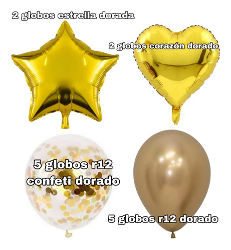 Decoracion Globos Sencilla Estrellas Y Corazón Confeti 14u Dorado — vista alternativa