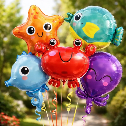 Kit Animales Marinos Globos Decoracion Cumpleaños 5 Pzs Multicolor miniatura 2