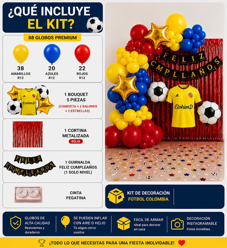 Kit Decoracion Cumpleaños Futbol Seleccion Colombia Globos — vista alternativa
