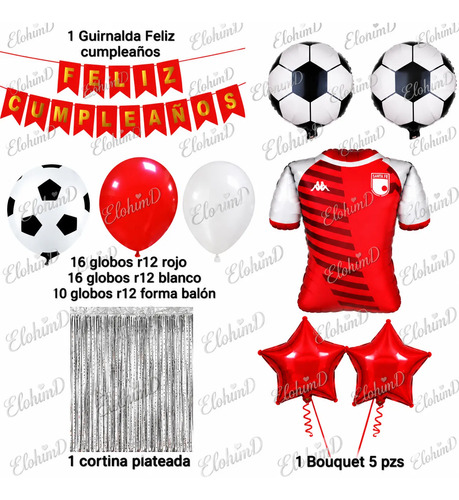 Kit Decoración Futbol Santa Fe Cumpleaños Fiesta 46 Pzs miniatura 2