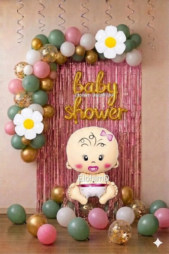 Kit Decoracion Baby Shower Globos Fiesta 60 Pzs Dorado Niña — imagen 1