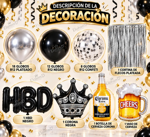 Set Decoracion Cumpleaños Hombre Cerveza Corona Globo Fiesta miniatura 2