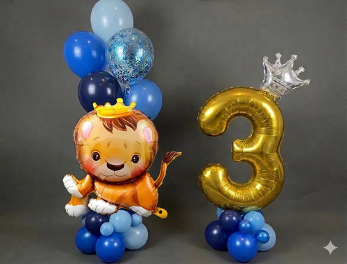 Kit Decoración Globos Animalitos Tiernos - Cumple (mes-años) Leon