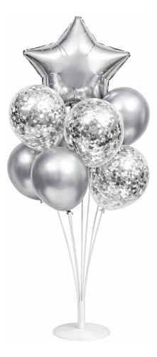 Base Globos Soporte Acrilico 7 Puesto Con Set De 7 Globos Plateado