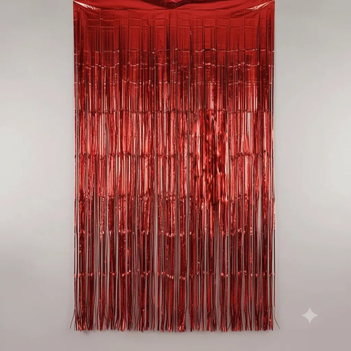 Cortina De Flecos Metalizada Lisa Fiesta Decoracion 1x2m Rojo