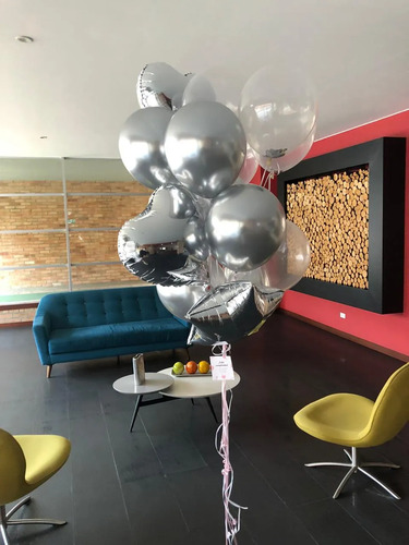 Decoracion Globos Sencilla Estrellas Y Corazón Confeti 14u Plateado