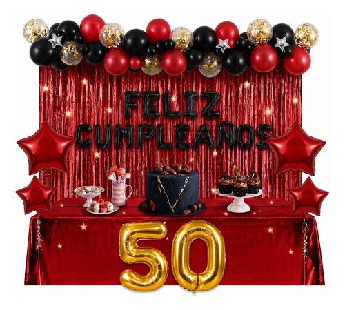 Kit Decoracion Feliz Cumpleaños Globos Fiesta Mantel Estrell Rojo miniatura 11